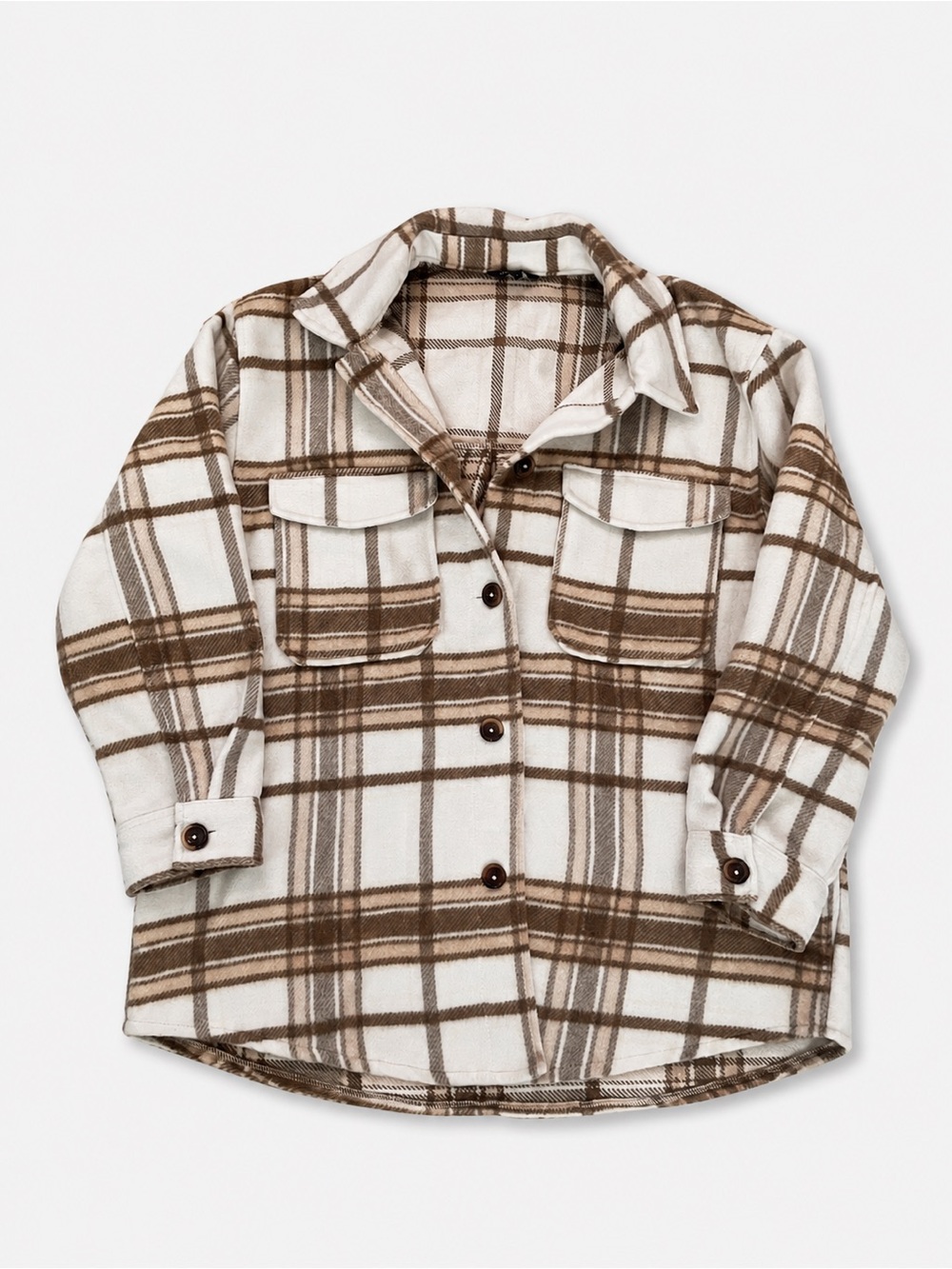 Oversized Plaid Shacket Brown Cream Button Up Jacket